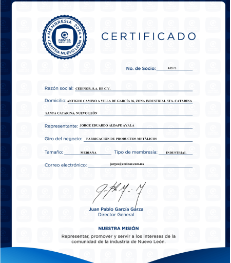 Certificado CAINTRA CEDINOR 43573-1